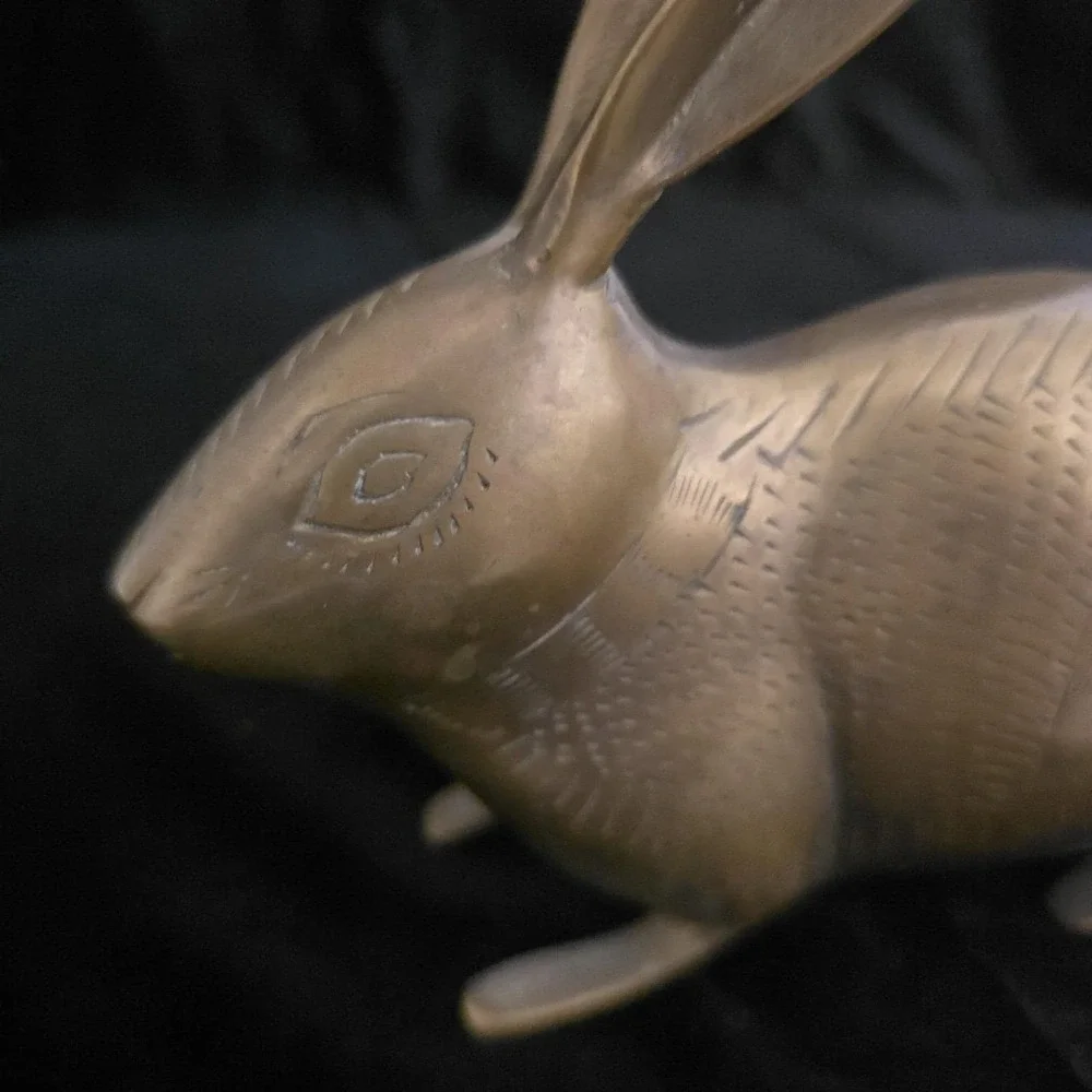 Vintage Vaishali Brass Bunny Etched Rabbit Figurine Paperweight. India
